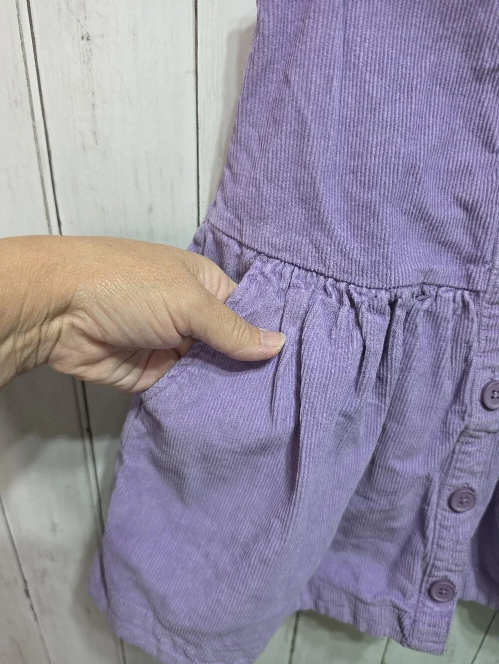 Mini Boden Girls Purple Cotton Corduroy Button Front Jumper Dress Size 5-6 Years